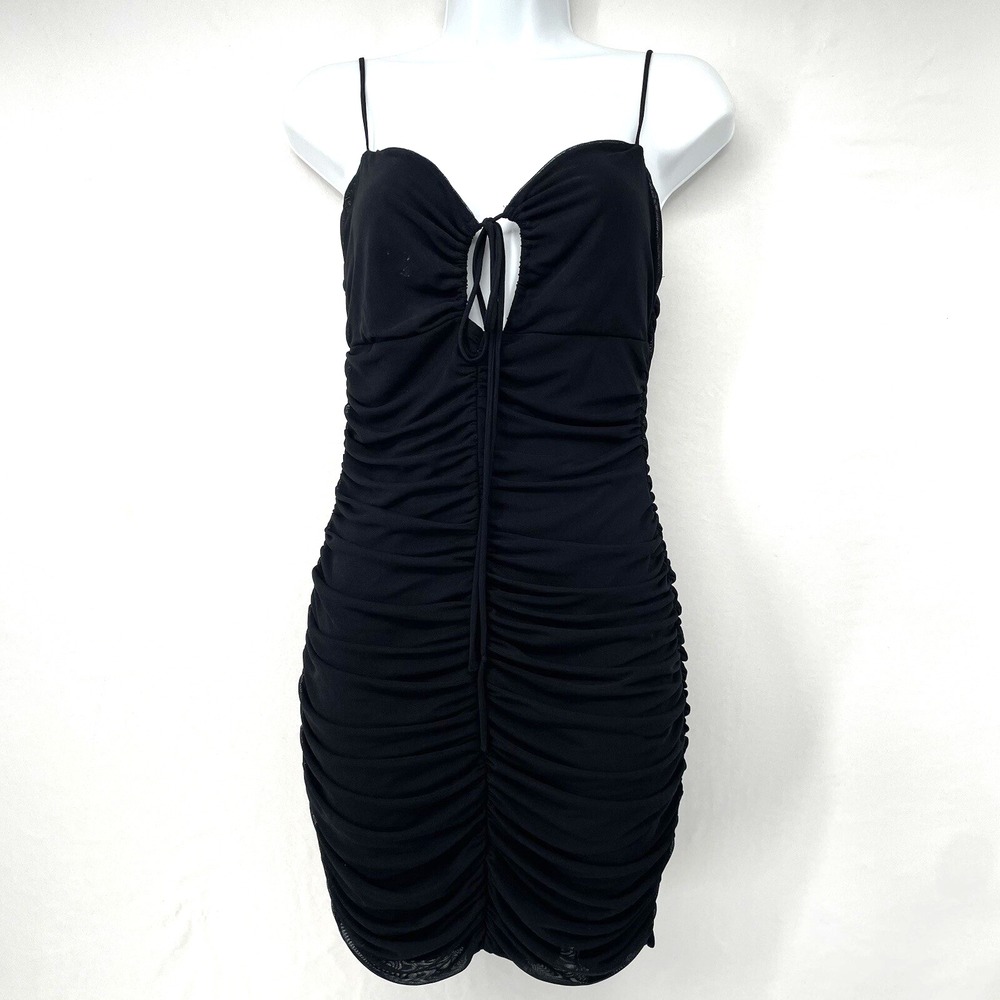 Rowen Women's Ruched Dress Size M Sexy Keyhole Strappy Bodycon Black Clubwear